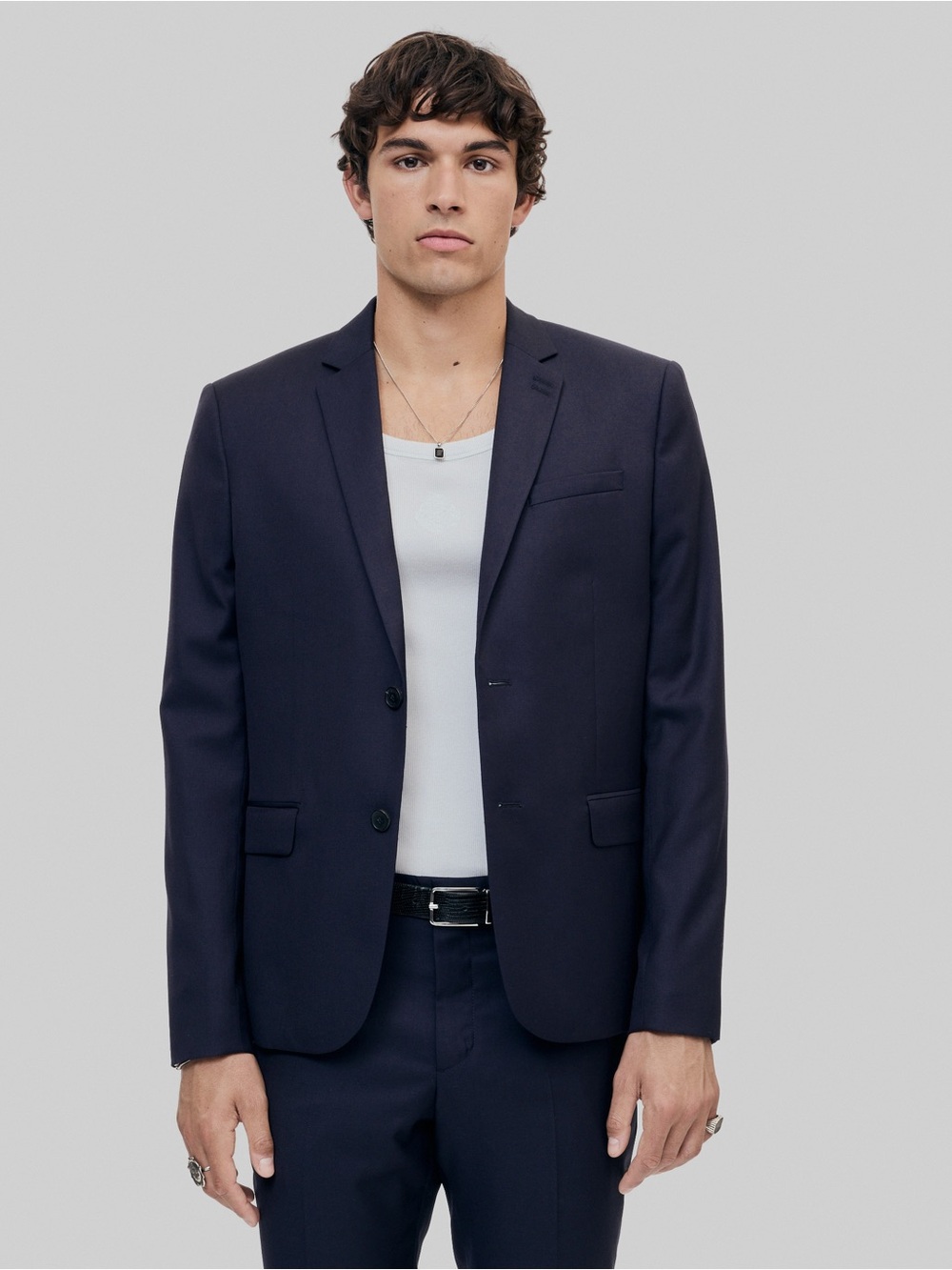 The Kooples Straight-Cut Suit Jacket in Navy Blue Wool Sz 50